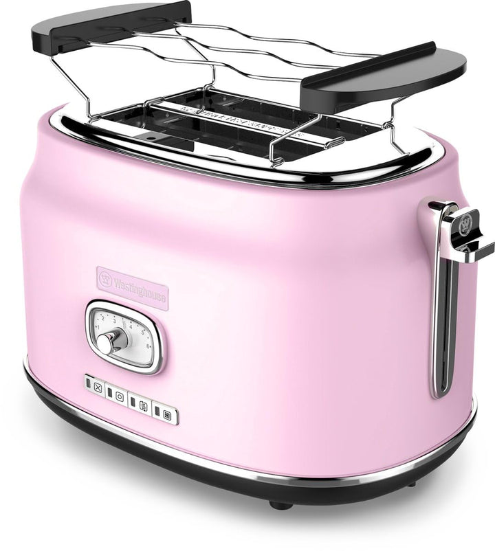 Westinghouse Retro Toaster 2 Scheiben, Abnehmbarer Brötchenaufsatz, 6 Bräunungsstufen, Brotzentrieru