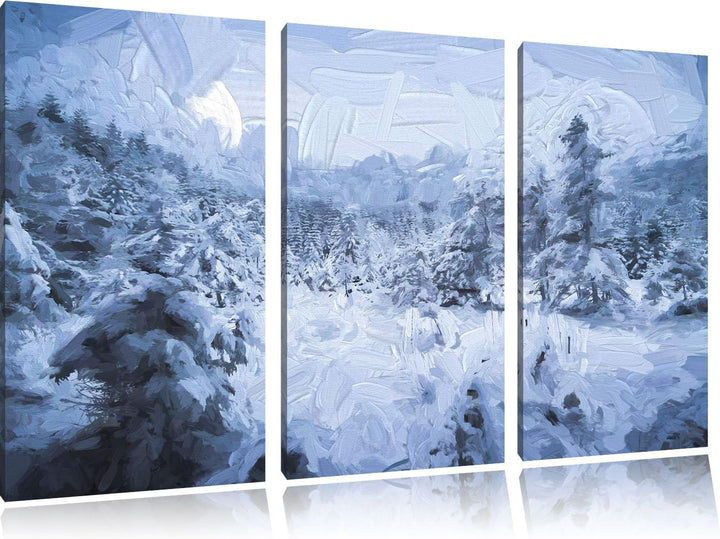 Pixxprint verschneiter Wald Pinsel Effekt 3-Teiler Leinwandbild 120x80 Bild auf Leinwand
