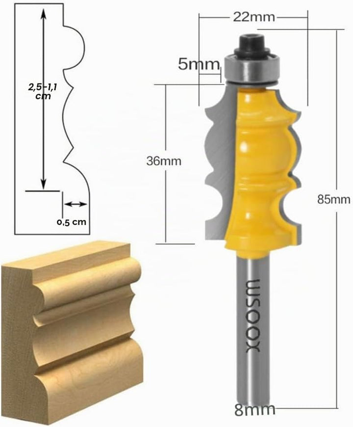 WSOOX 8mm Schaft Architectural Moulding Fräser Set 3 Stück Formfräser für Holzbearbeitung