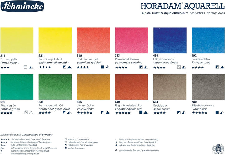 Schmincke – HORADAM AQUARELL Farbkasten mit 12 feinsten Aquarellfarben, 74412097, Metallkasten, Mals