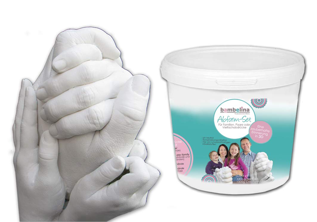 Bambelina extra grosses Handabdruck Set, für die Familie oder bis 4 grosse Erwachsene Hände, Gipsabd
