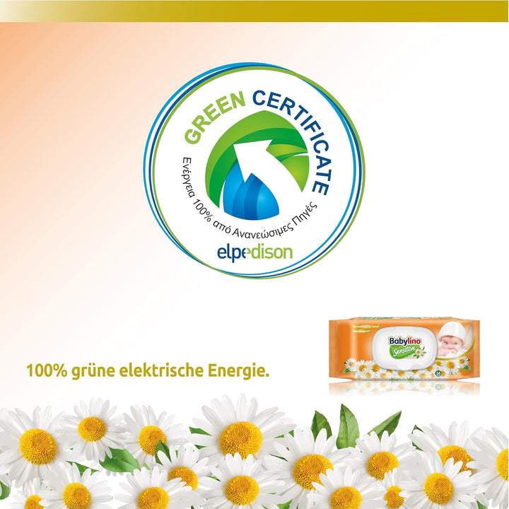 Babylino Sensitive Baby Tücher mit sanftem Kamille-Duft, 98% natürliche Formel, die den pH-Wert der