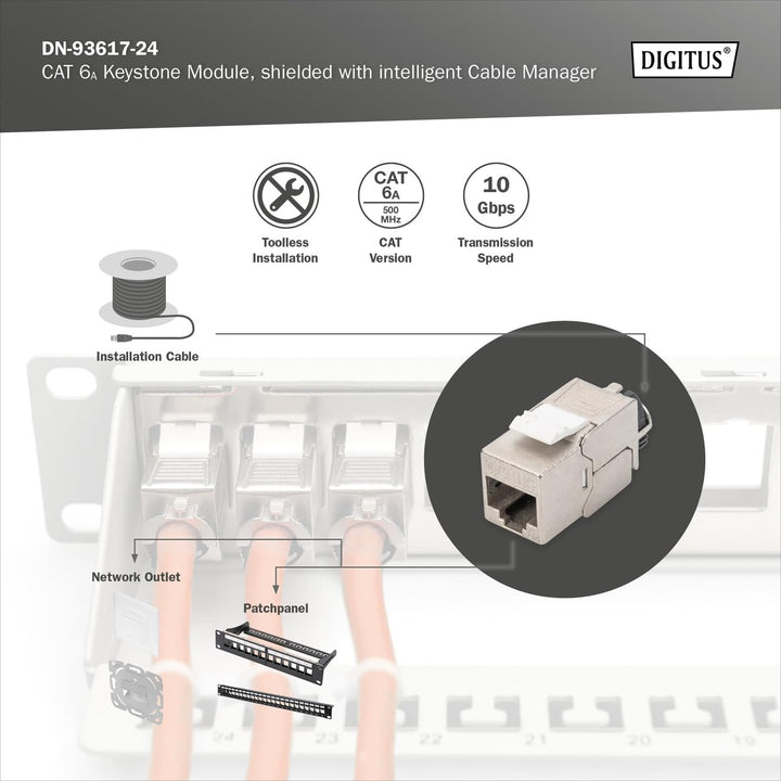 DIGITUS Keystone-Modul Cat-6A Geschirmt - 24 Stück - RJ45-Buchse - 500 MHz 10GBase-T - AWG 26-22 - D