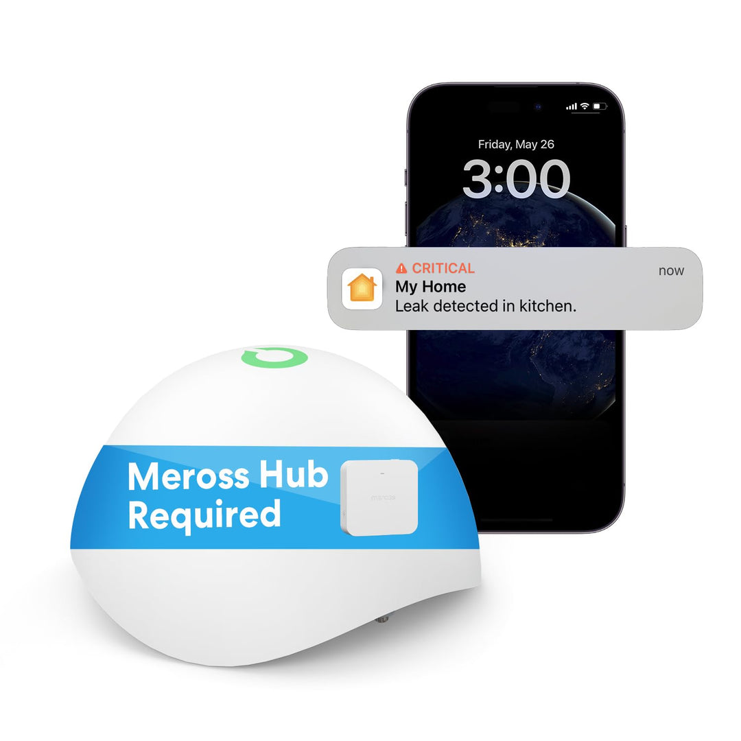 Meross Smart Wassermelder WLAN Wassersensor für HomeKit, Wasseralarm kompatibel mit Apple Home, Alex