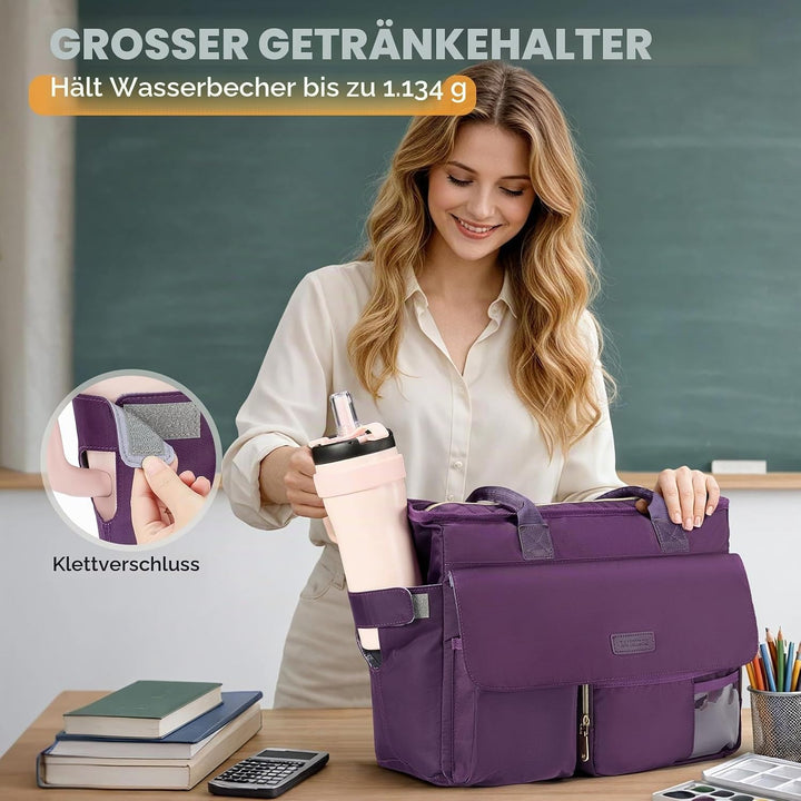 RAINSMORE Lehrertasche Damen mit Lunchfach 15,6 Zoll Laptoptasche Gross Isoliertes Fach Wasserdicht