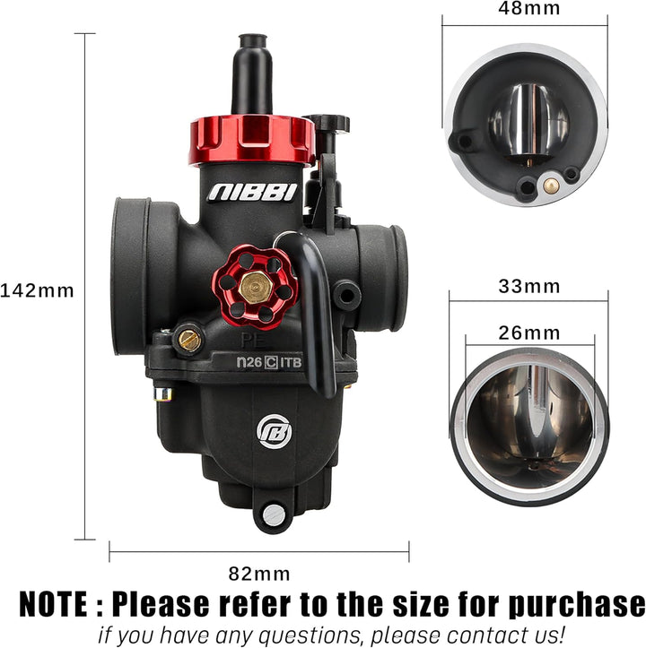 NIBBI PE26MM Vergaser Carb mit Jets für Dirt Pit Bike Motocross Motorrad Roller ATV Quad PE-26MM, PE
