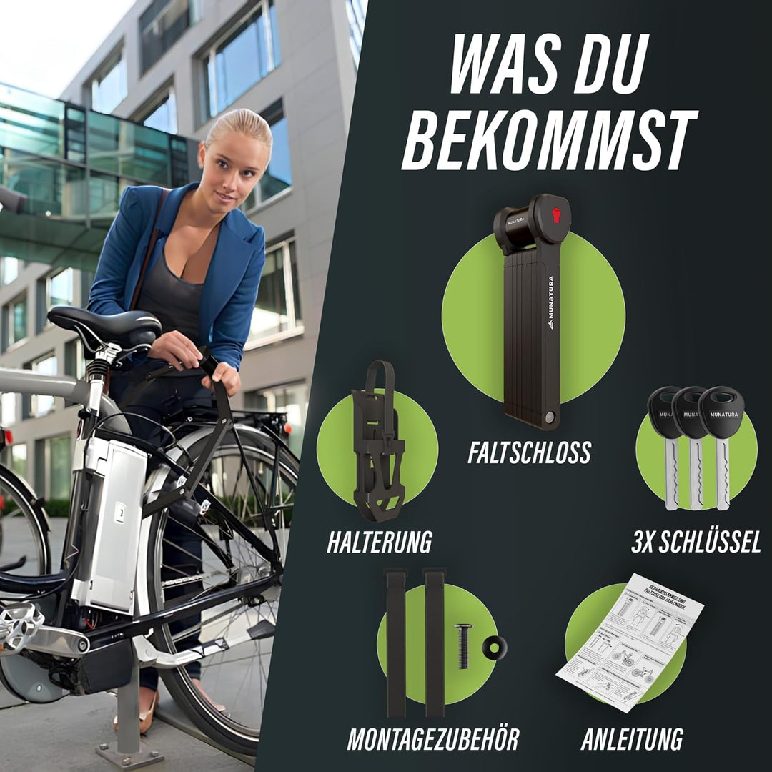 MUNATURA Faltschloss Fahrrad [120cm] - Fahrradschloss Faltschloss - Fahrradschloss Hohe Sicherheit -