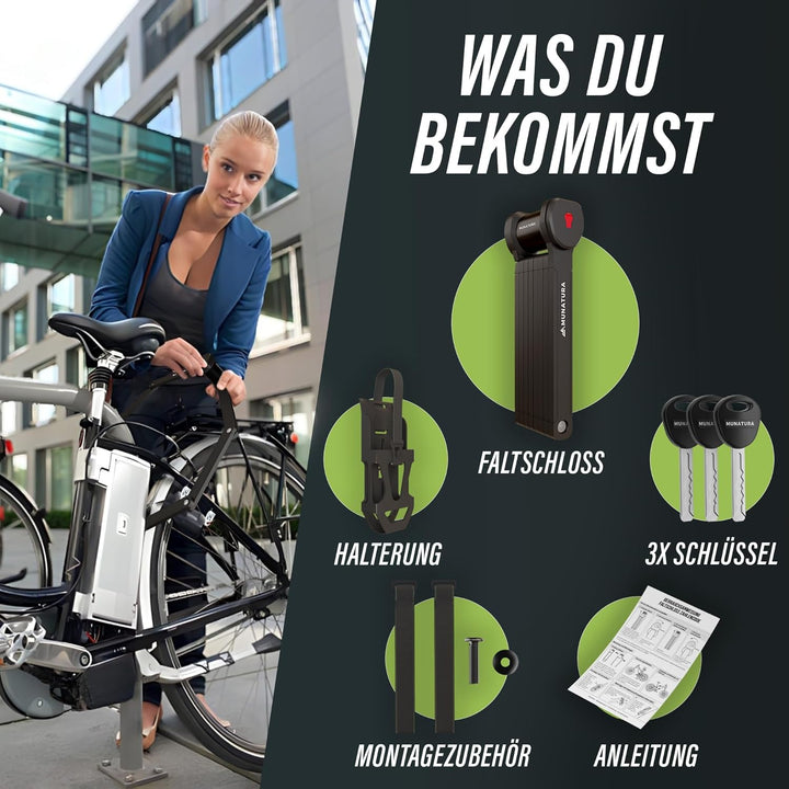 MUNATURA Faltschloss Fahrrad [120cm] - Fahrradschloss Faltschloss - Fahrradschloss Hohe Sicherheit -