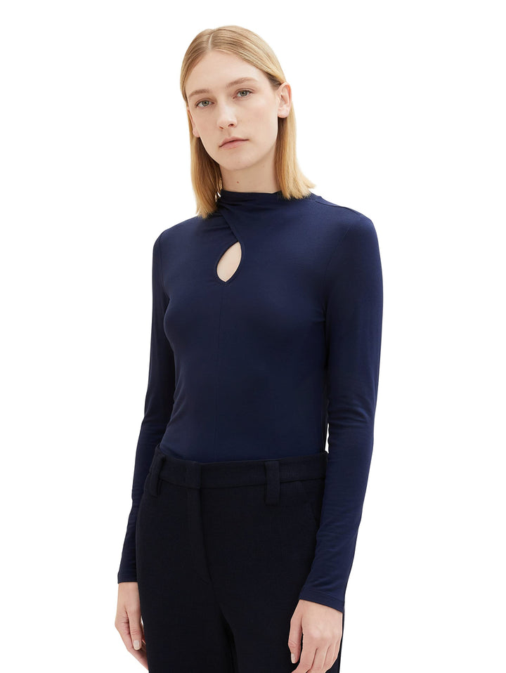 TOM TAILOR Damen Langarmshirt mit Cut-Out Detail L 10668-sky Captain Blue, L 10668-sky Captain Blue