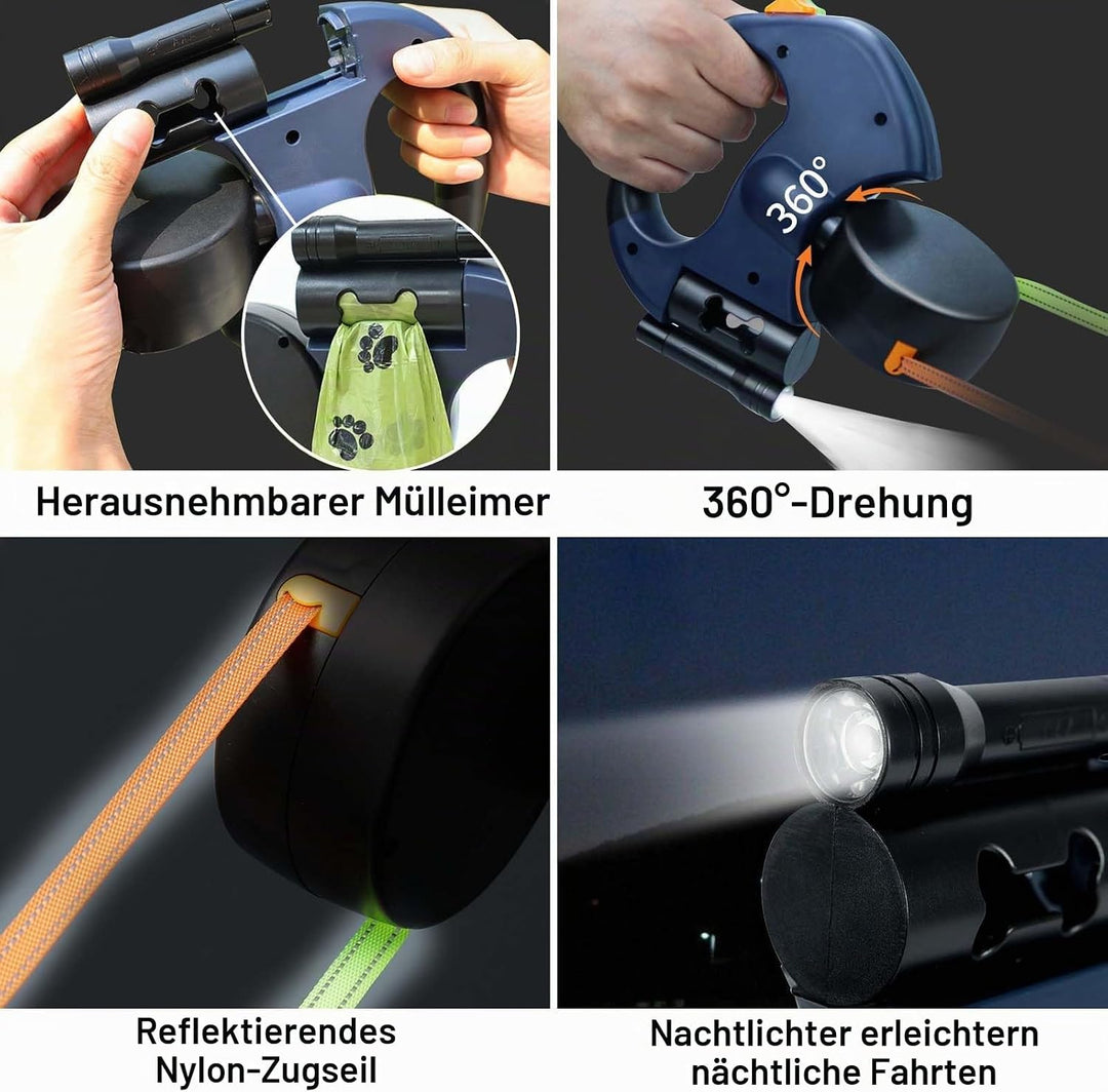 Doppelte Einziehbare Hundeleine 3m Flexible Rollleine mit LED Licht, Automatische Lange Hundeleine f