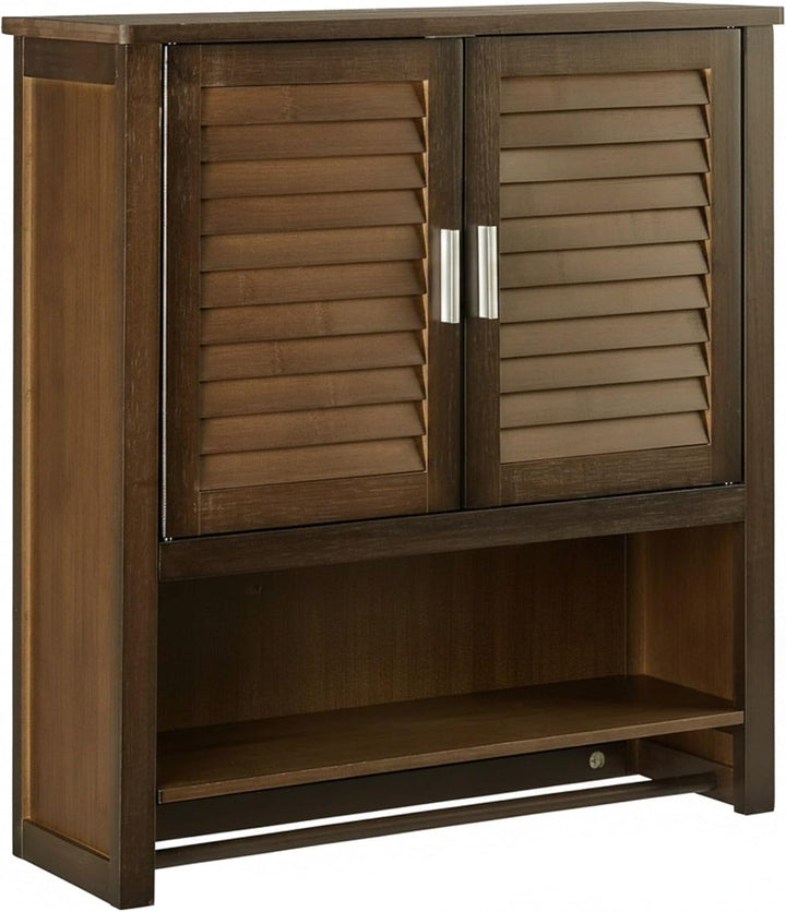 Relaxdays Hängeschrank dunkelbraun LAMELL, Badschrank mit Handtuchhalter, Wandschrank aus Bambus, HB