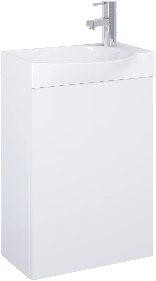 VBChome Badmöbel Set 45 cm Weiss Waschbecken mit Weiss Hängeschrank Waschtisch 1-Türen Soft-Close Se