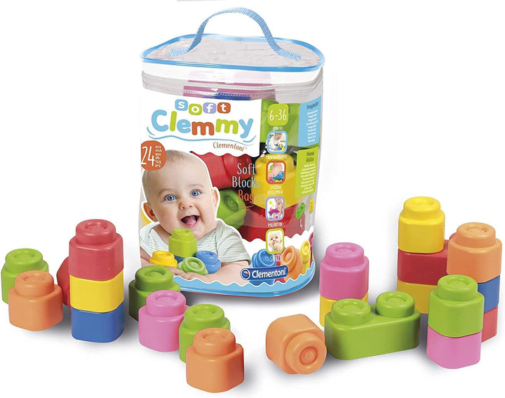 Clementoni Soft Clemmy Bausteine im Beutel (24 Stück) - Weiche Bausteine für Babys & Kleinkinder ab