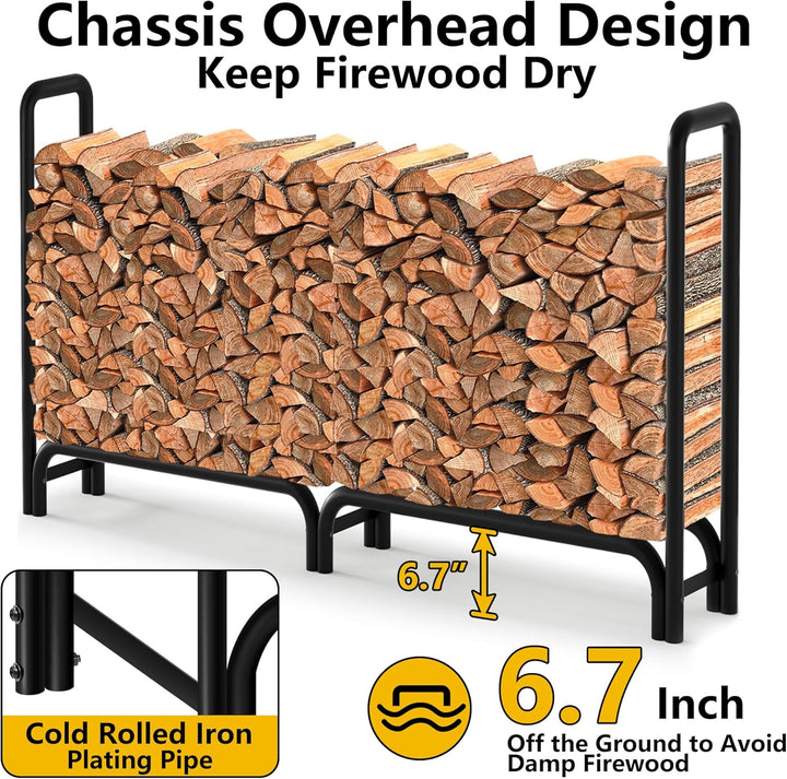 Amagabeli 2,4 m Kaminholzregal mit Abdeckung Kombi-Set Wasserdichter Outdoor-Holzhalter für Kamin Sc
