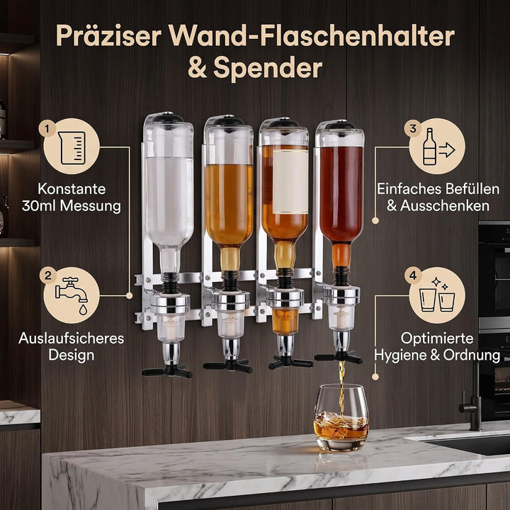 Ejoyous 4 Flaschen Flaschenhalter, Wandmontage Flaschendosierer Wandspender Bar Dispenser Getränkesp