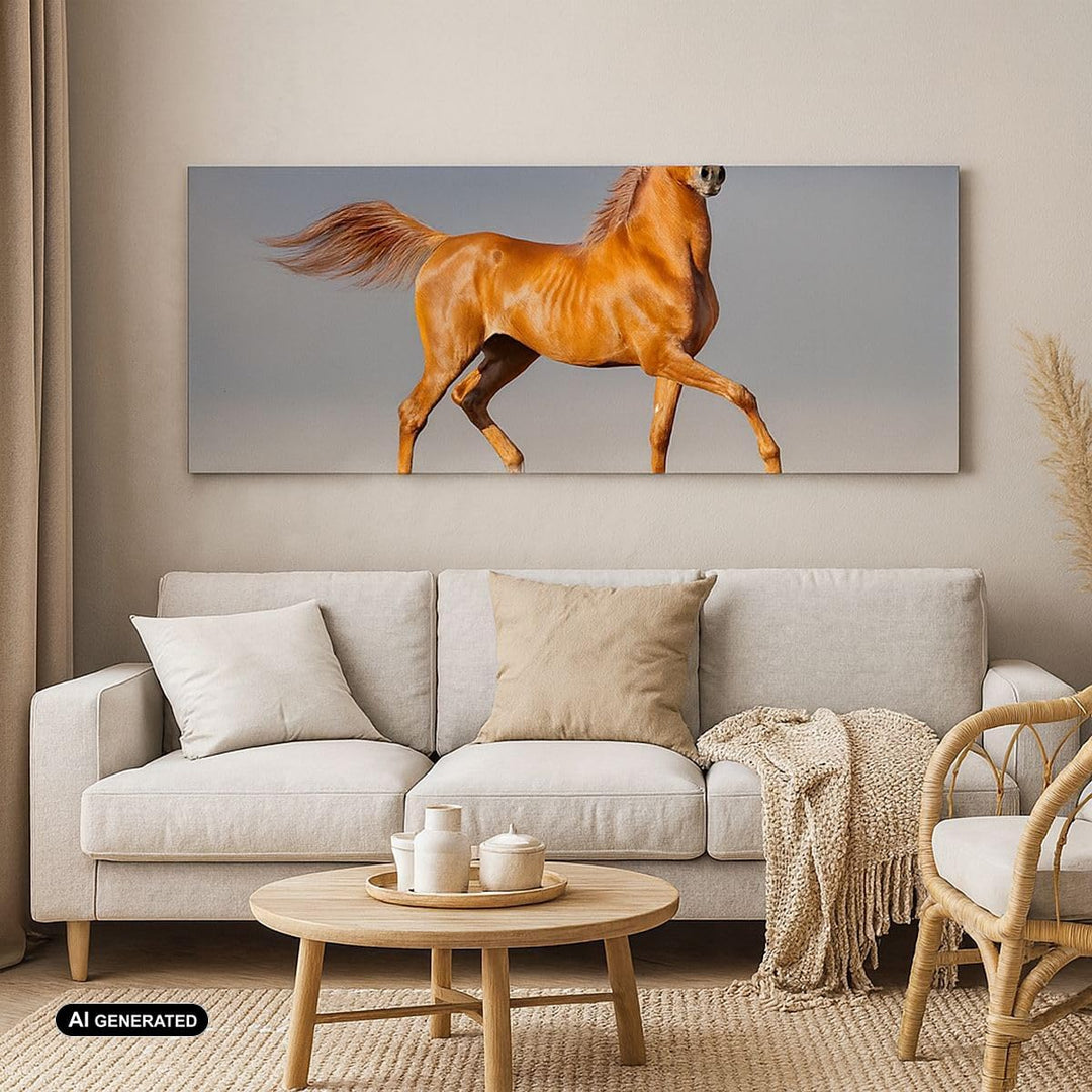 ARTTOR Bilder auf Leinwand Tiere Pferd Galopp Geschwindigkeit Leinwandbild 90x30cm Wandbilder Dekora