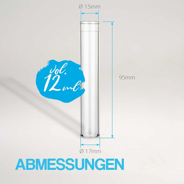 Tuuters 100x Kunststoff Reagenzgläser mit Korken, Kunststoffröhrchen, zylinderförmig, 12ml (95 x Ø17