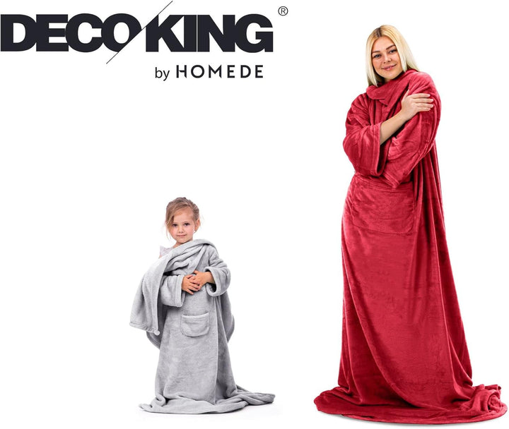 DecoKing Decke mit Ärmeln Geschenke für Frauen und Männer 170x200 cm Grau Microfaser TV Decke Kusche