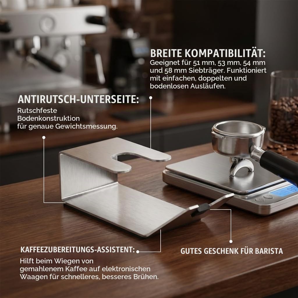 Kaffee Siebträger Halter und Tamper Station, Edelstahl, für 51-58 mm, Bodenlos