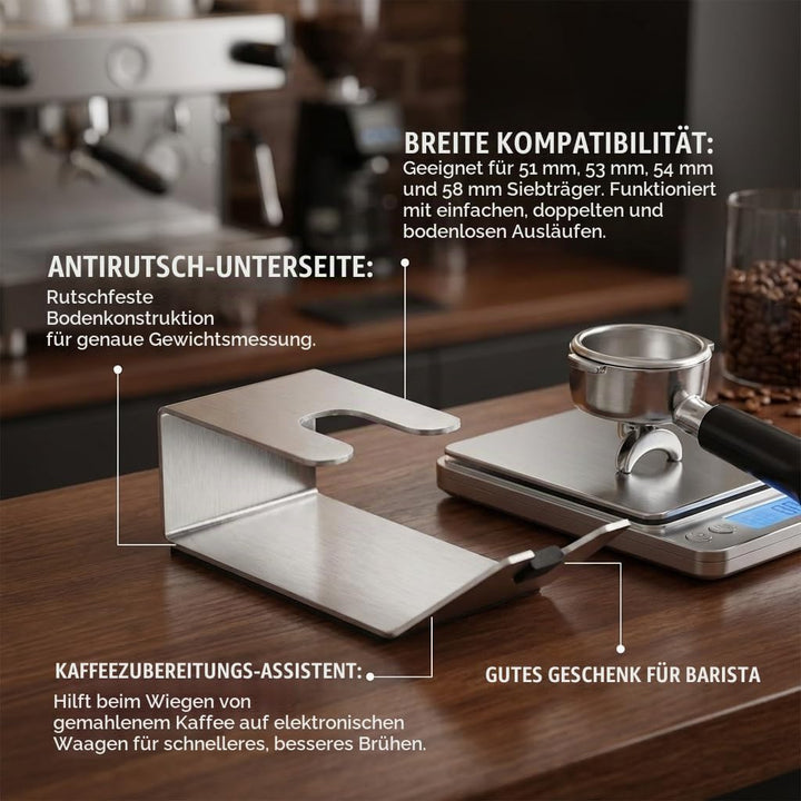 Kaffee Siebträger Halter und Tamper Station, Edelstahl, für 51-58 mm, Bodenlos
