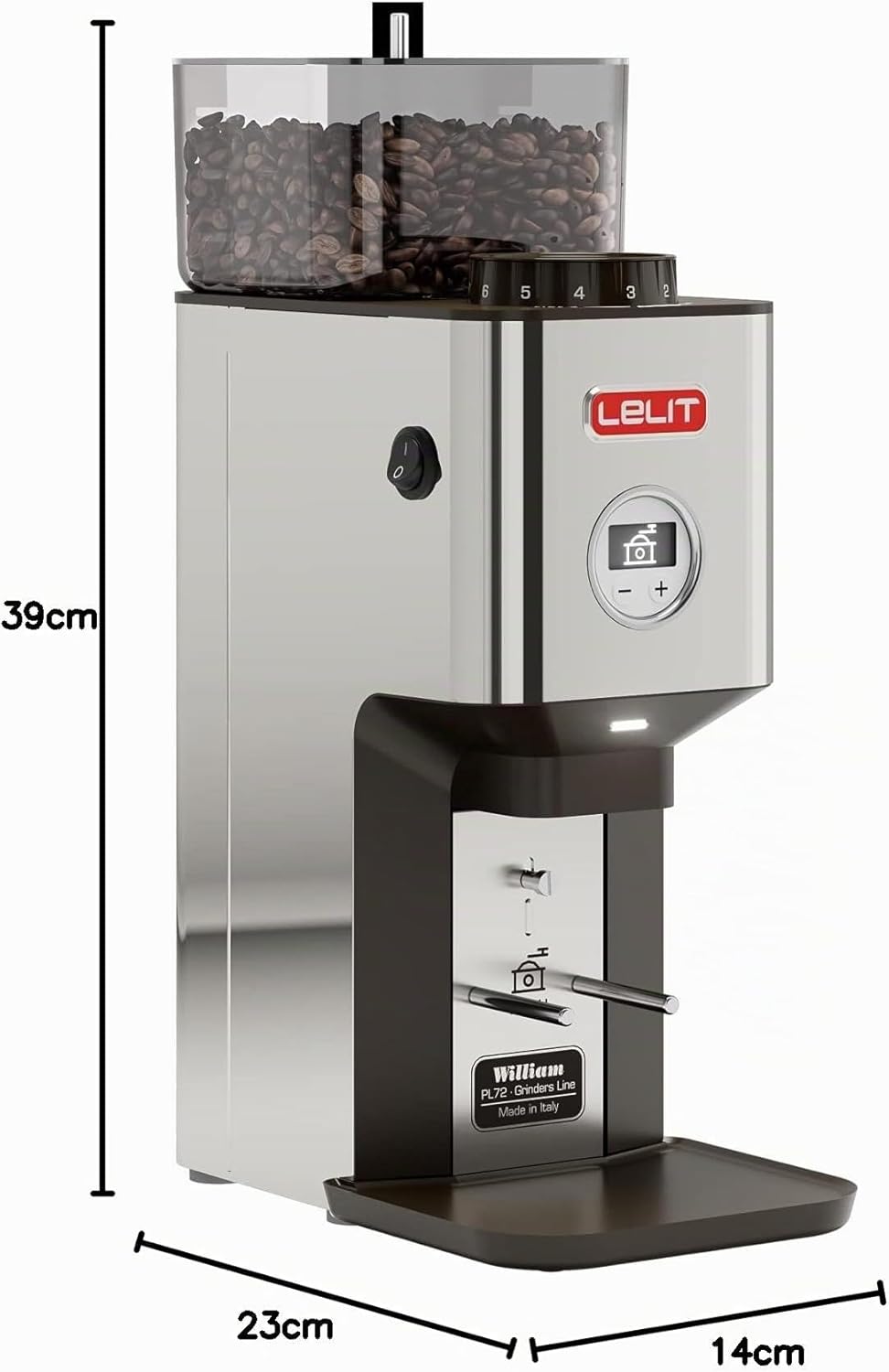 LELIT William PL72-P Kaffeemühle mit flachem Mahlwerk - Mit LCC zur Regulierung der Mahldauer - Silb