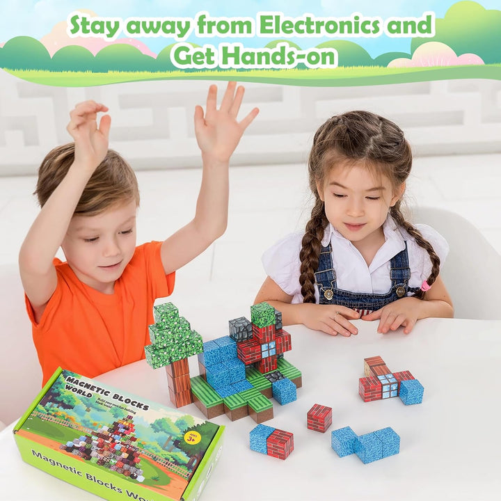 Euakee Magnetische Bausteine, 64 Stück Magnetic Blocks, Bauen Magnetbausteine Welt, Kreative Kinders