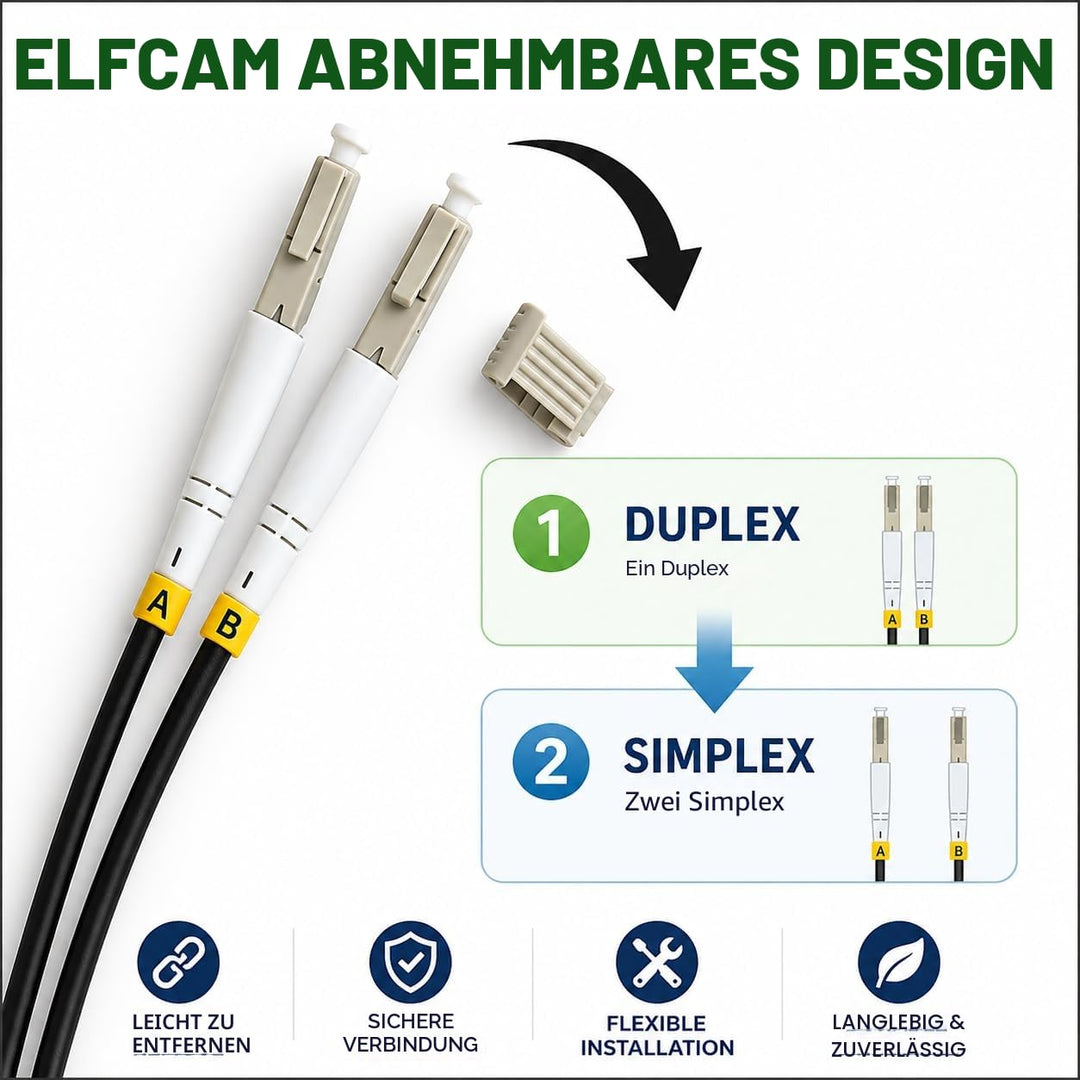 Elfcam® - 50m Gepanzerte Glasfaserkabel LC/APC auf LC/APC Stecker, Simple Singlemode 9/125μm OS2 Pat