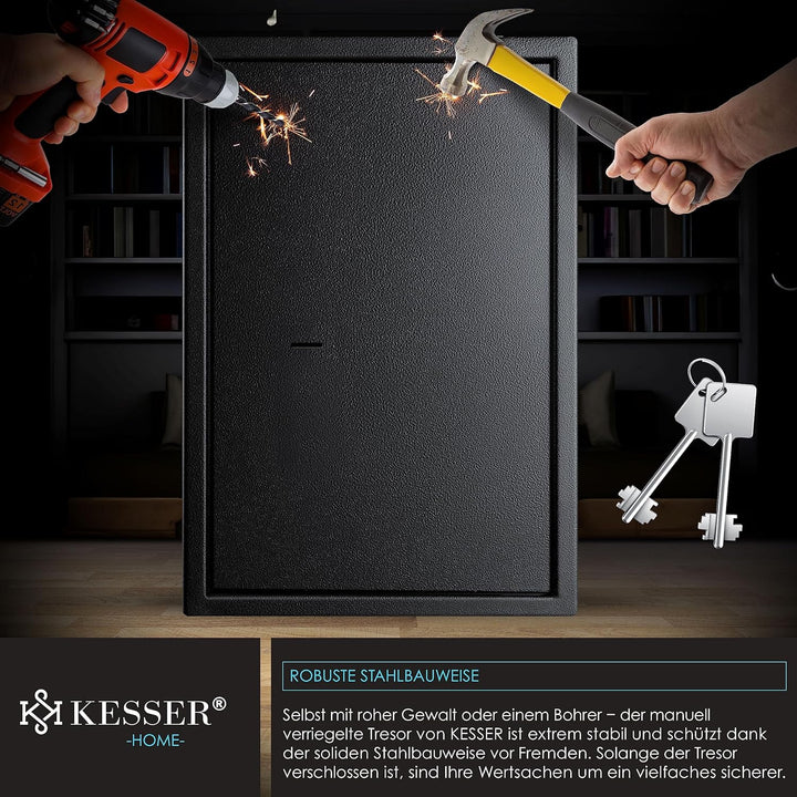KESSER® Tresor Möbeltresor mit Doppelbartschloss, Safe Geldschrank Boden-Wandtresor Wandsafe 50x35x3
