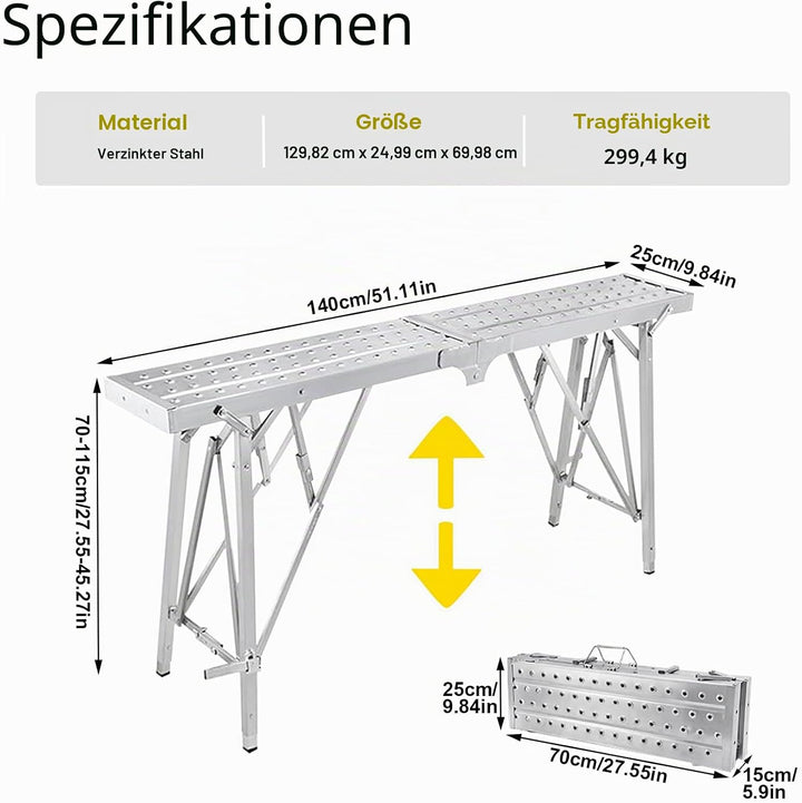 HIYOUGO Arbeitsplattform Arbeitsbühne, Höhenverstellbar Klappbare Tragbare Gerüst Arbeitsgerüst, Ant