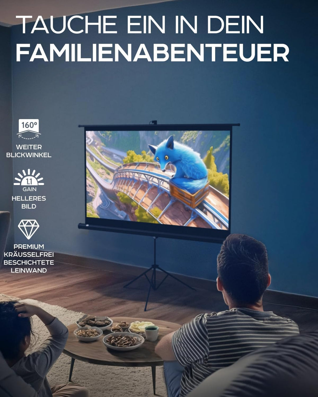 Beamer Leinwand mit Stativ 60 zoll – Projektor Leinwand für Indoor und Outdoor für Film und Büropräs