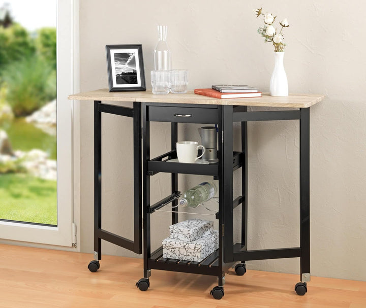Maximex Küchenwagen mit Rollen 97x77x37cm, rollbarer Servierwagen mit ausklappbaren Seitenteilen & h