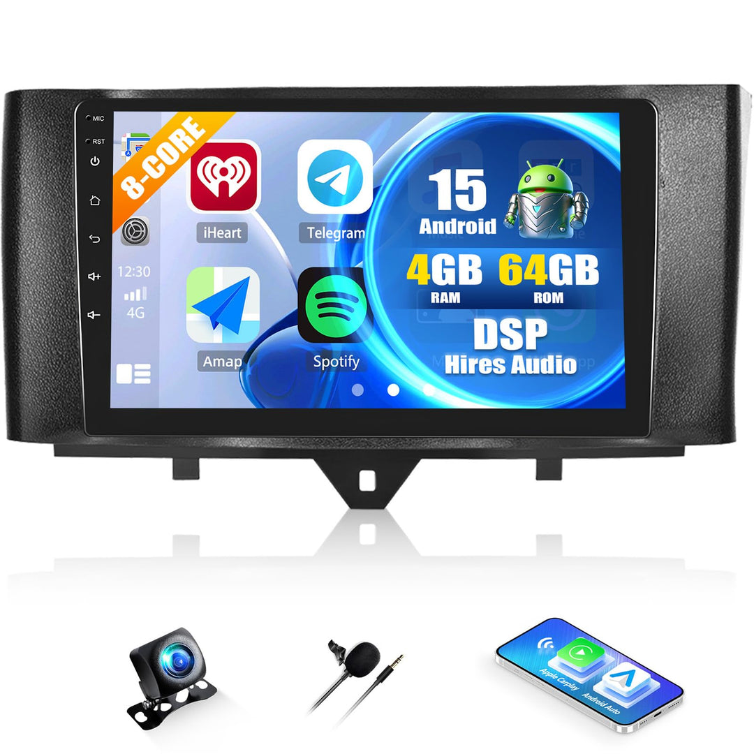 CAMECHO 4+64G Android 15 DSP Autoradio für Mercedes-Benz Smart Fortwo 2011-2015, 9 Zoll 8-Kern Bluet