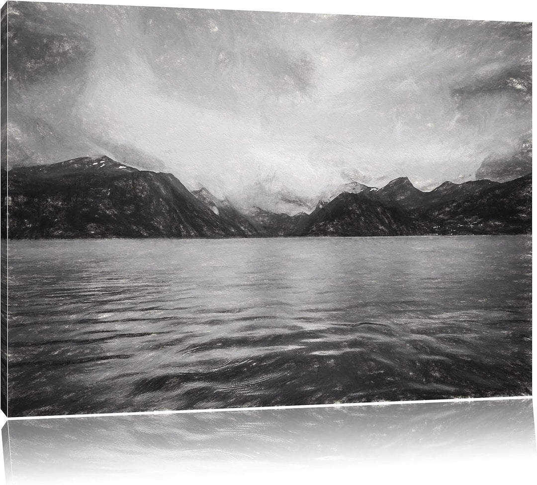 Pixxprint eine schöne Landschaft im Norden Kunst Kohle Effekt, Format: 100x70 auf Leinwand, XXL ries