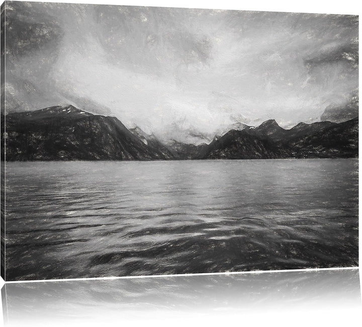 Pixxprint eine schöne Landschaft im Norden Kunst Kohle Effekt, Format: 100x70 auf Leinwand, XXL ries