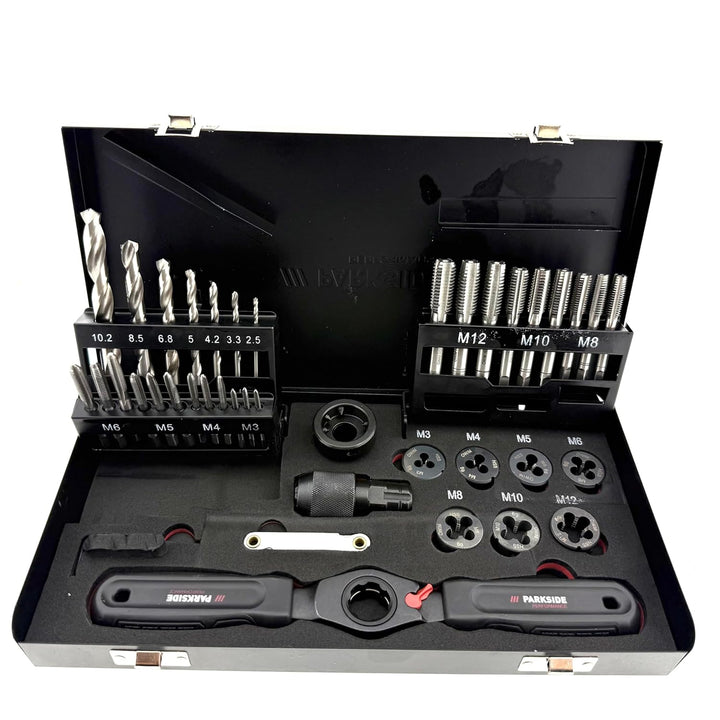 Parkside Performance Gewindebohrer- & Schneideisen-Set 38-teilig – M3–M12 – ISO metrisch – Innen & A