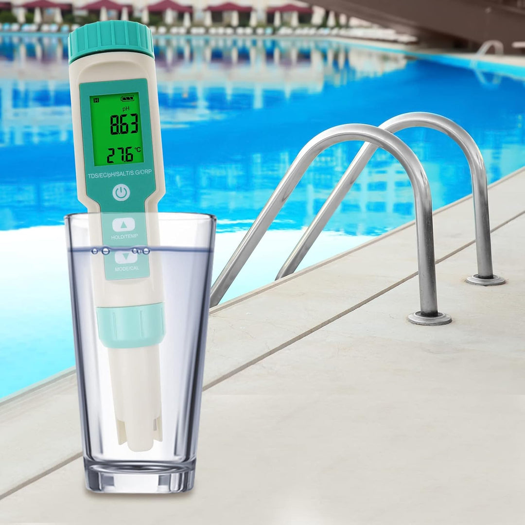 DANOPLUS 7-in-1-Wasserqualitätstester, multifunktionaler pH-, TDS-, EC-, ORP-, Salzgehalt-, SG-Tempe