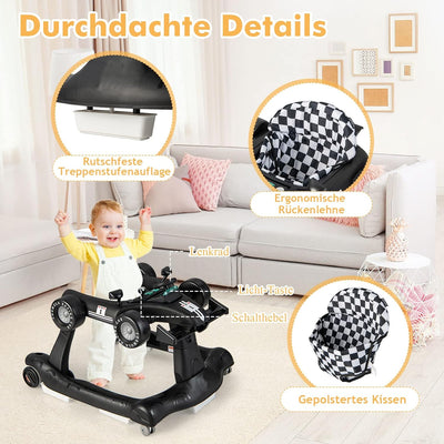 DREAMADE Lauflernhilfe, 4 in 1 Autoförmiger Lauflernwagen mit einstellbarer Geschwindigkeit, Musik &