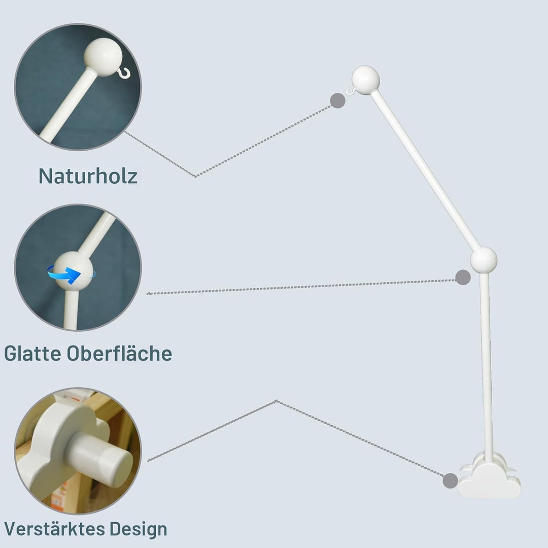 Mobile Halterung Weiss, AolKee Mobile Halterung Holz, Mobile Baby, Abnehmbarer Verstellbarer Kinderb