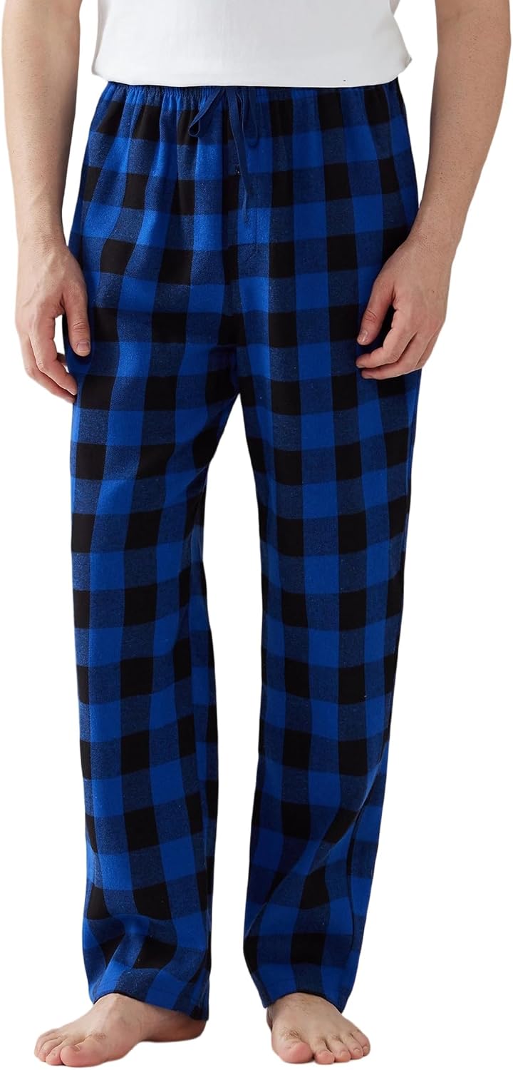 Herren Pyjamahose Flanell Baumwolle kariert Schlaf &amp; Lounge Hose, PJ Hose mit Taschen und Knopfleist