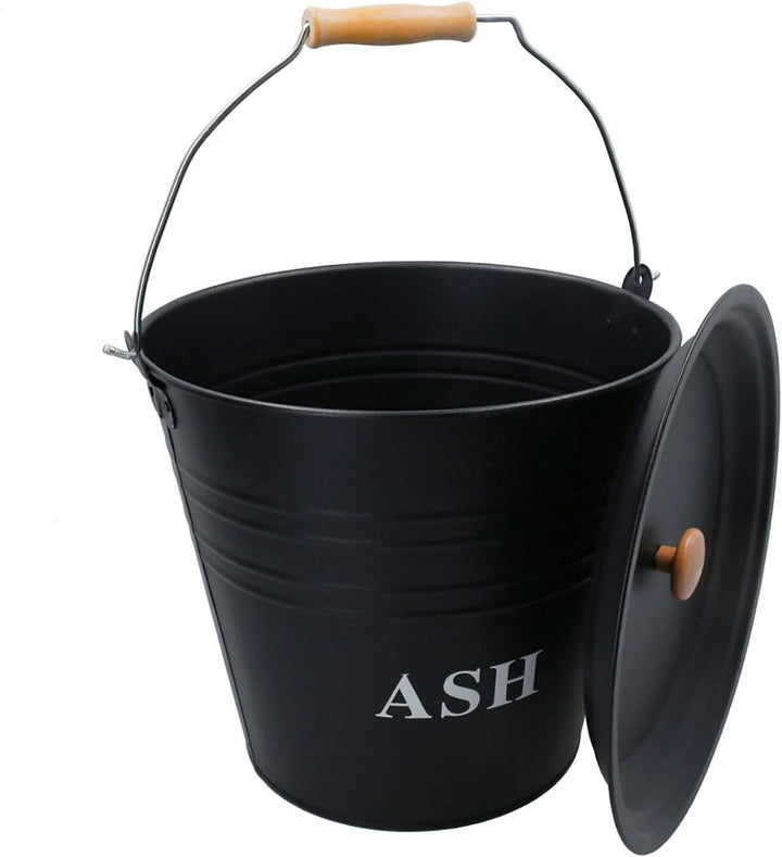 Ascheeimer aus Metall, Eimer mit Deckel, dunkelgrau, 12 Liter, ideal als Kamin, Holzofen und Grill Z