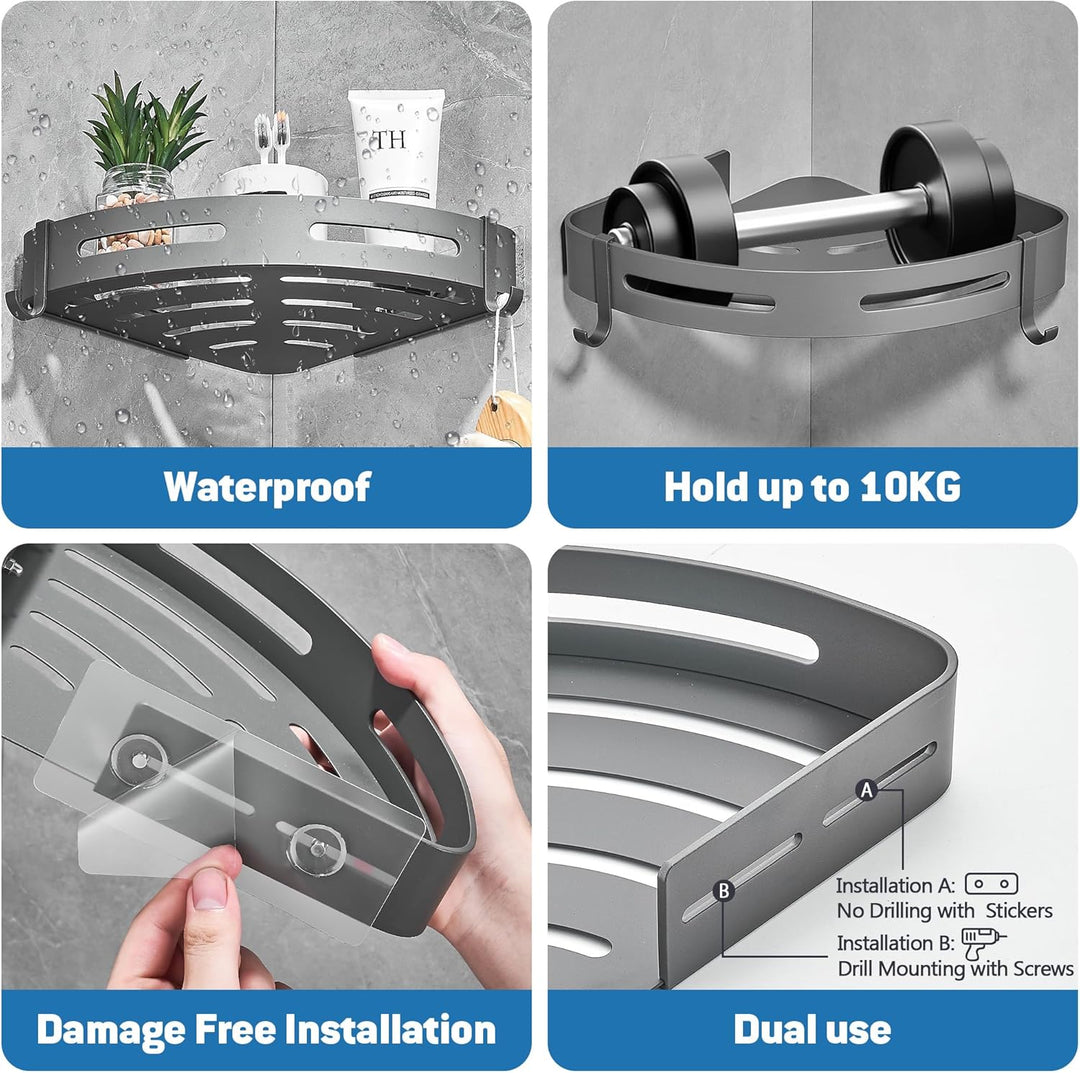 GRICOL Eckablage Duschkorb Duschregal ohne Bohren Duschablage Metall Mit 4 Haken Dusche Ablage Badre