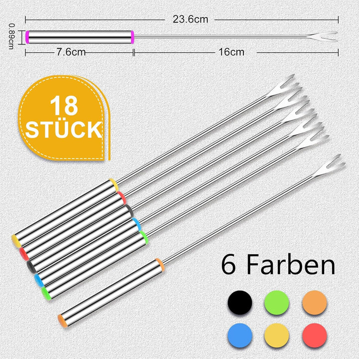 Jeffbaubl 18 Stück Fonduegabeln Edelstahl, 23.5 cm Fondue Gabeln, Spiesse Fondue Gabel mit Hitzebest