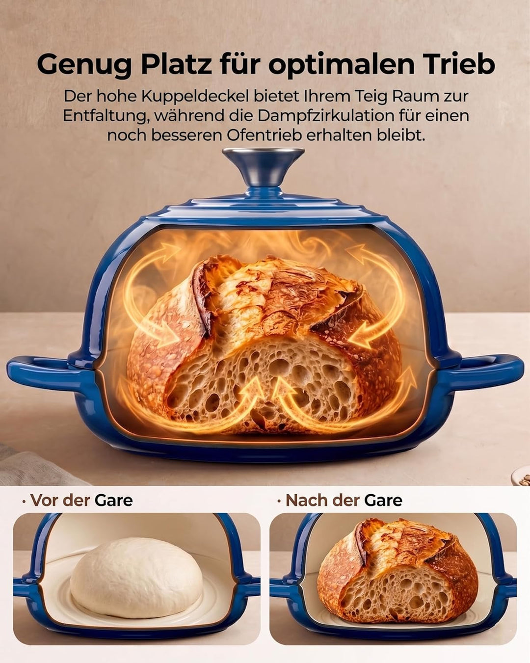 Armorbear Gusseisen Topf Brot Backen, 4,7L Bräter Emaille Schmortopf mit Deckel und Griffen, 24 cm D