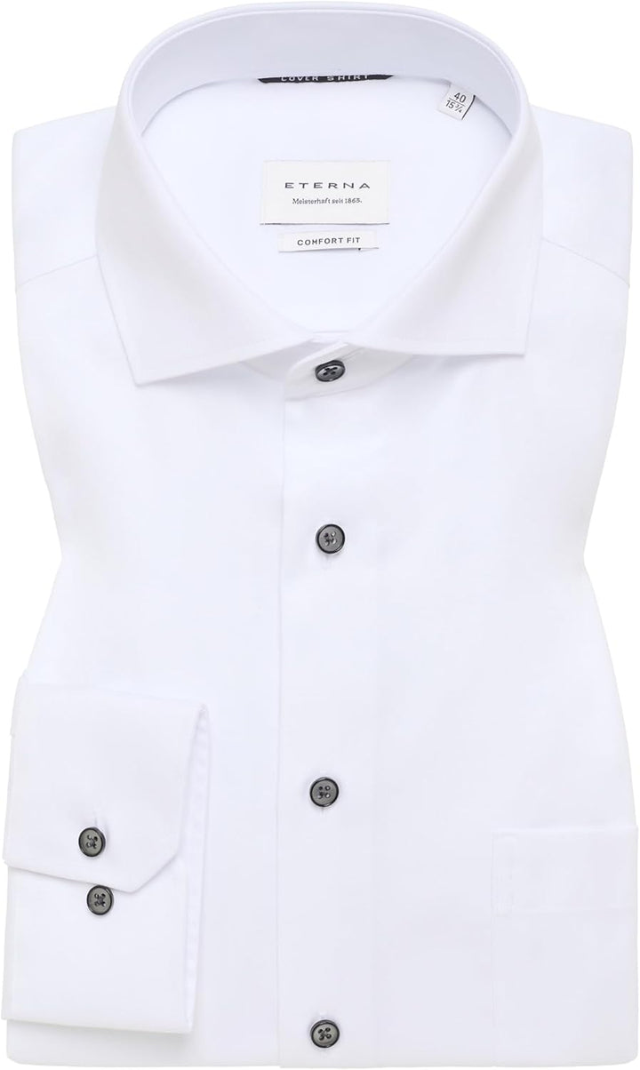 ETERNA Herren bedrucktes Twill-Hemd Comfort FIT 43 Weiss 02, 43 Weiss 02