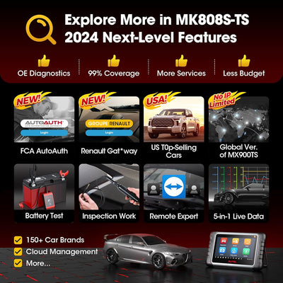 Autel Scanner MaxiCOM MK808TS, Kombination aus Autel MK808BT und TS608, OE-Level TPMS Scan-Tool mit