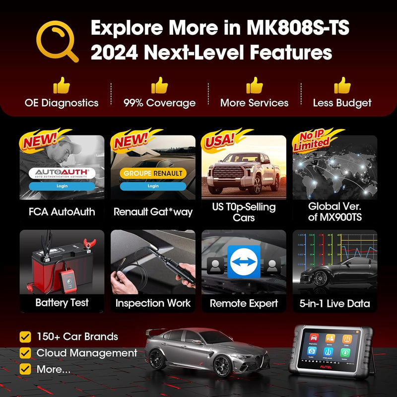 Autel Scanner MaxiCOM MK808TS, Kombination aus Autel MK808BT und TS608, OE-Level TPMS Scan-Tool mit