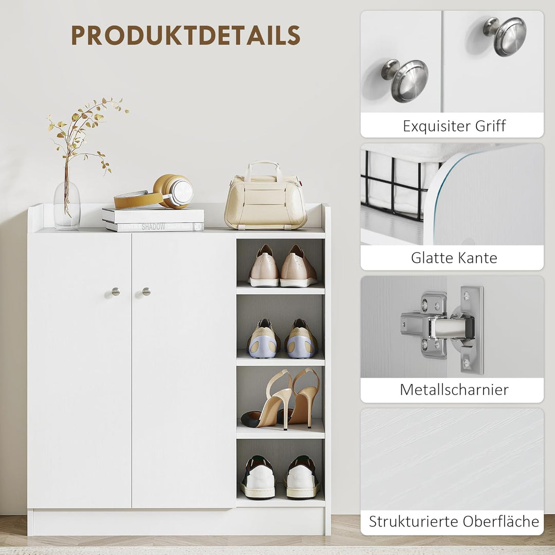 HOMCOM Schuhschrank Schuhregal mit 4 Fächern Schuhablage Schuhkommode für 12 Paar Schuhe 83 x 30 x 9