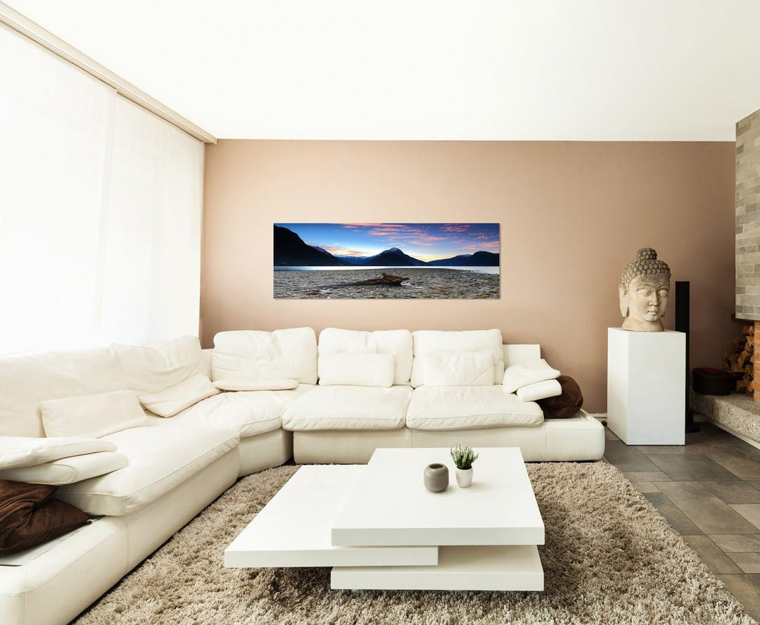 Paul Sinus Art Panoramabild auf Leinwand und Keilrahmen 150x50cm Neuseeland Berge See Sonnenuntergan