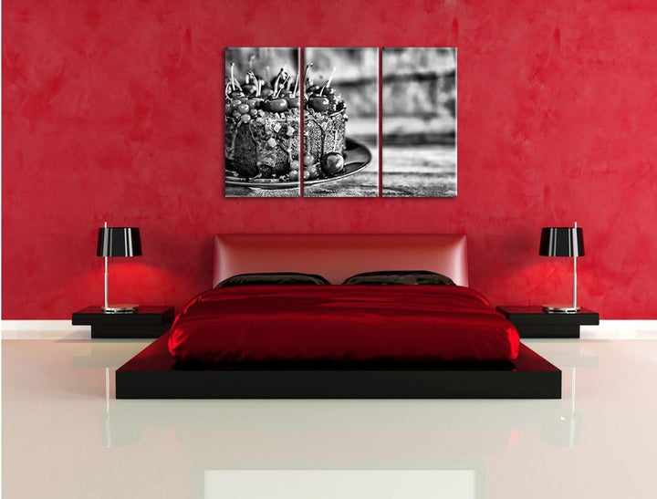 Pixxprint Monocrome, Himmlische Schokoladentorte 3-Teiler Leinwandbild 120x80 Bild auf Leinwand