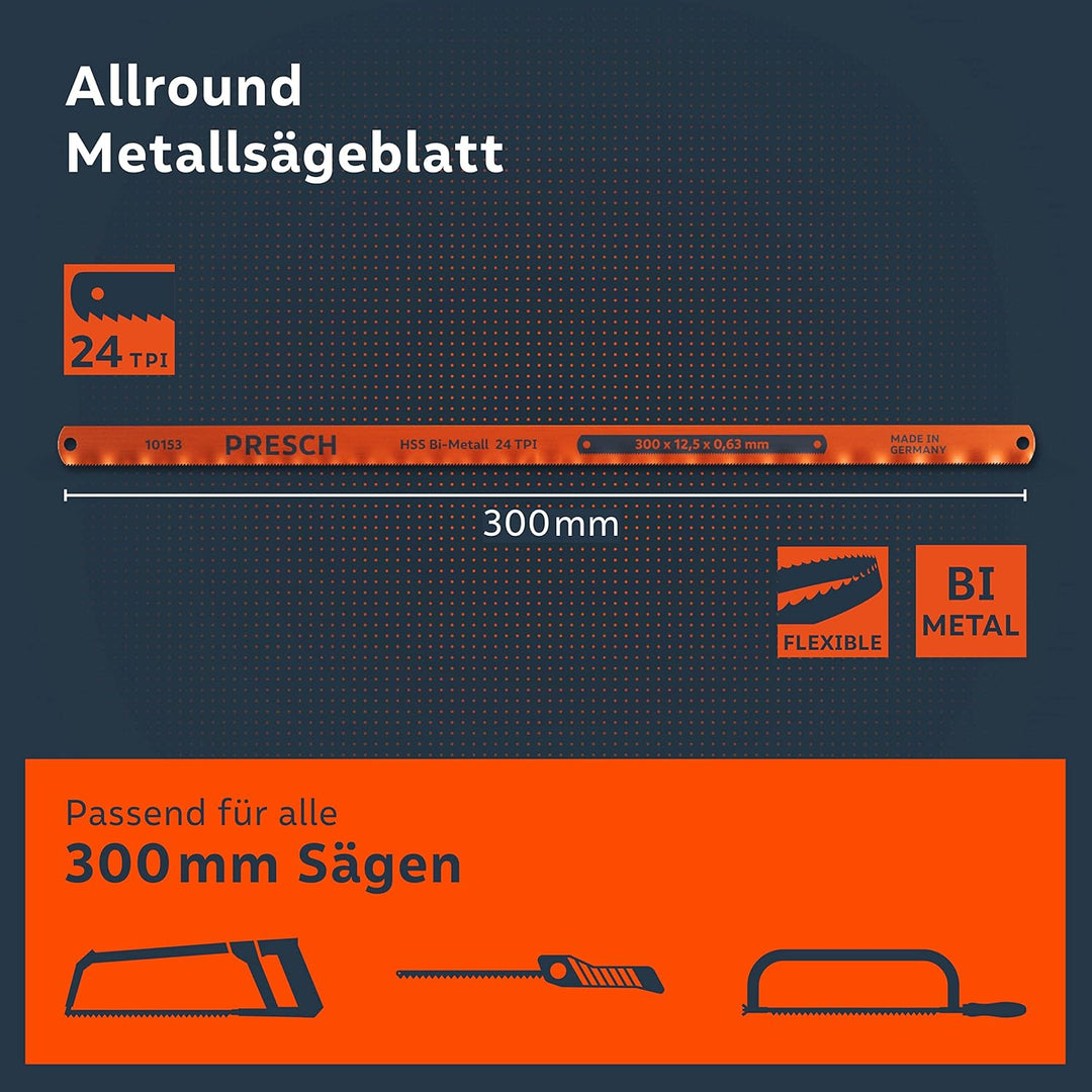 Presch Metallsägeblatt Set 300mm 6 Stk. - Original PUK Sägeblätter für 300mm Handsägen - Bi-Metallsä